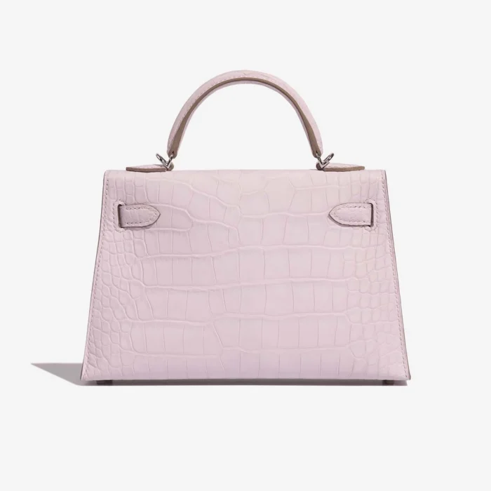 Premium Hermès Replica Mini Kelly Matte Alligator Borreal Satin Mauve Pale PHW - Direct Luxury Fashion - Image 2
