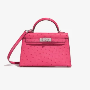 Premium Hermès Replica Mini Kelly Ostrich Rose Tyrien PHW