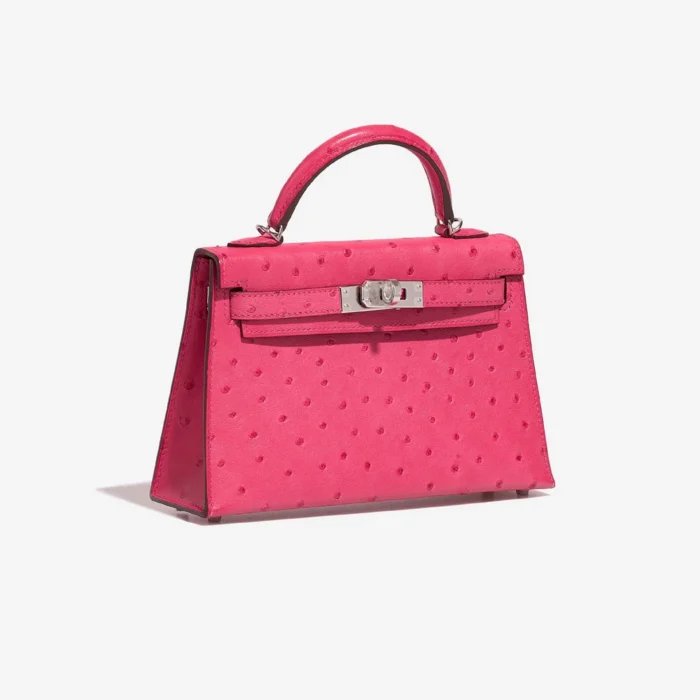 Premium Hermès Replica Mini Kelly Ostrich Rose Tyrien PHW - Direct Luxury Fashion - Image 4
