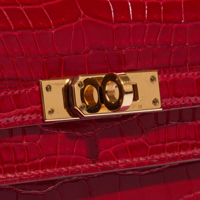 Premium Hermès Replica Mini Kelly Porosus Crocodile Braise GHW - Direct Luxury Fashion - Image 7