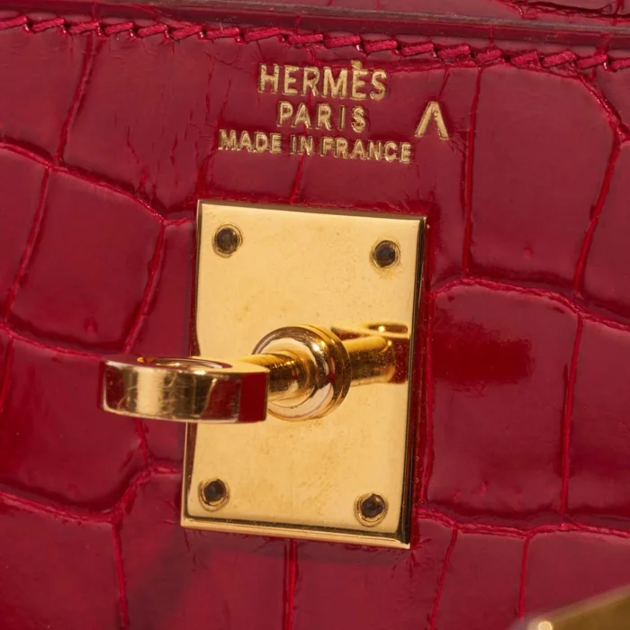 Premium Hermès Replica Mini Kelly Porosus Crocodile Braise GHW - Direct Luxury Fashion - Image 6
