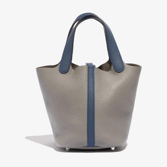 Premium Hermès Replica Picotin 18 Clemence/Swift Gris Mouette/Blue Agate PHW - Direct Luxury Fashion - Image 2