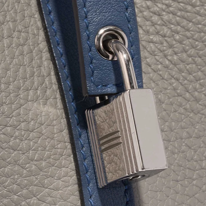 Premium Hermès Replica Picotin 18 Clemence/Swift Gris Mouette/Blue Agate PHW - Direct Luxury Fashion - Image 7