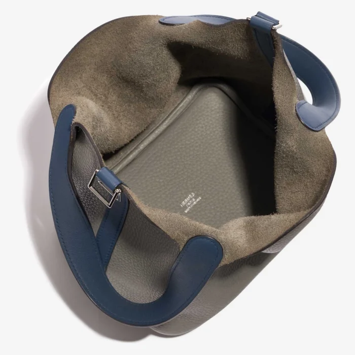 Premium Hermès Replica Picotin 18 Clemence/Swift Gris Mouette/Blue Agate PHW - Direct Luxury Fashion - Image 5
