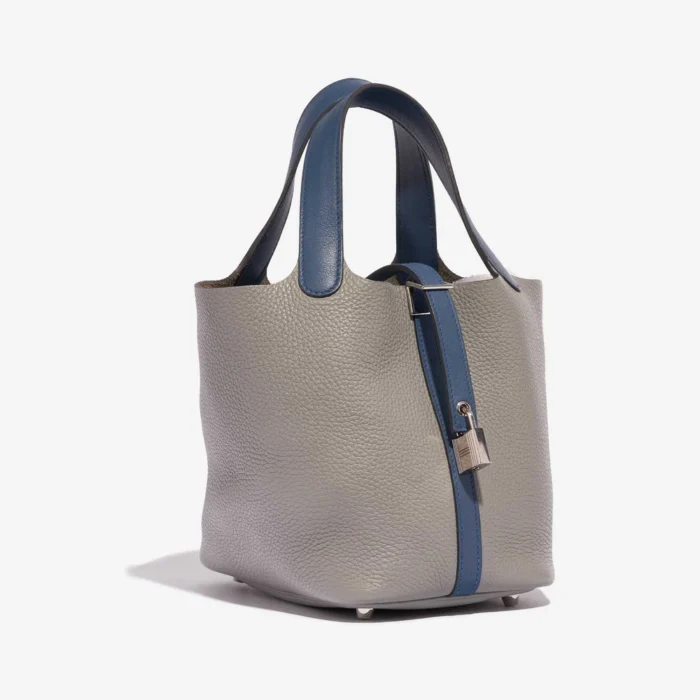 Premium Hermès Replica Picotin 18 Clemence/Swift Gris Mouette/Blue Agate PHW - Direct Luxury Fashion - Image 4
