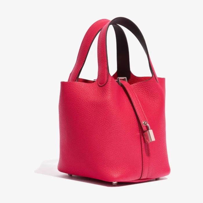 Premium Hermès Replica Picotin 18 Taurillon Clemence/Swift Framboise/Rouge Sellier PHW - Direct Luxury Fashion - Image 4