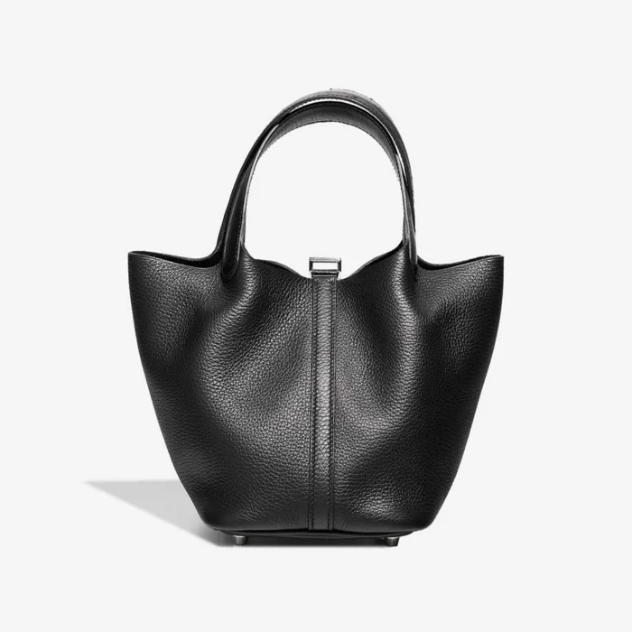 Premium Hermès Replica Picotin 18 Touch Taurillon Clemence/Ostrich Black PHW - Direct Luxury Fashion - Image 3