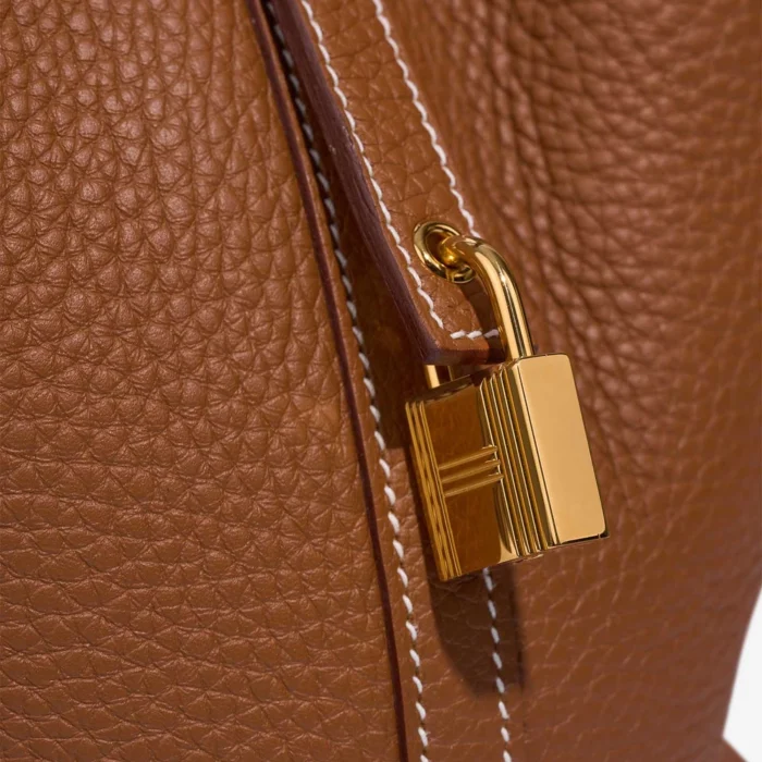 Premium Hermès Replica Picotin 22 Taurillon Clemence Gold GHW - Direct Luxury Fashion - Image 6