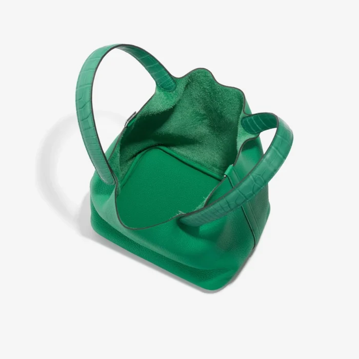 Premium Hermès Replica Picotin Touch 22 Clemence/Alligator Menthe/Vert Jade PHW - Direct Luxury Fashion - Image 5